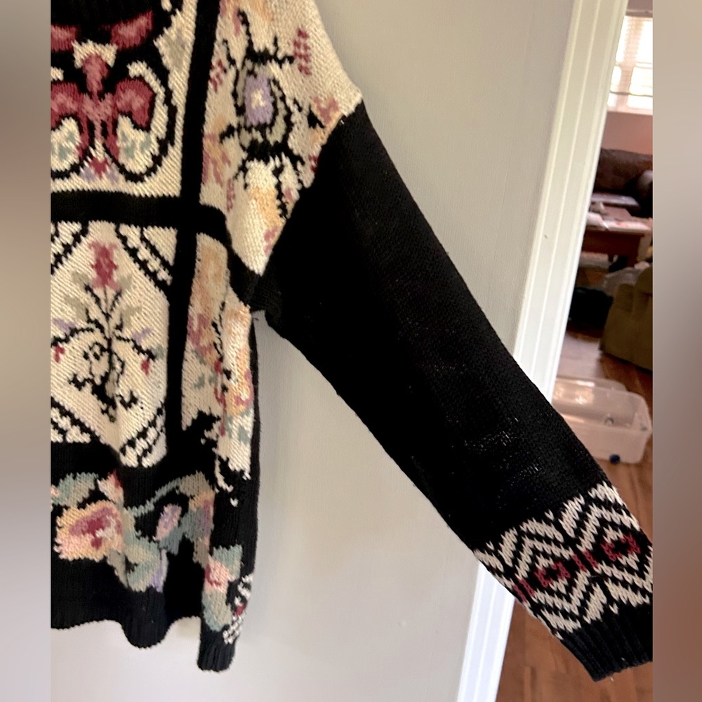 VINTAGE 90S HEIRLOOM COLLECTIBLES Chunky Floral Sweater Cottage Whimsigoth Sz M - Picture 6 of 10